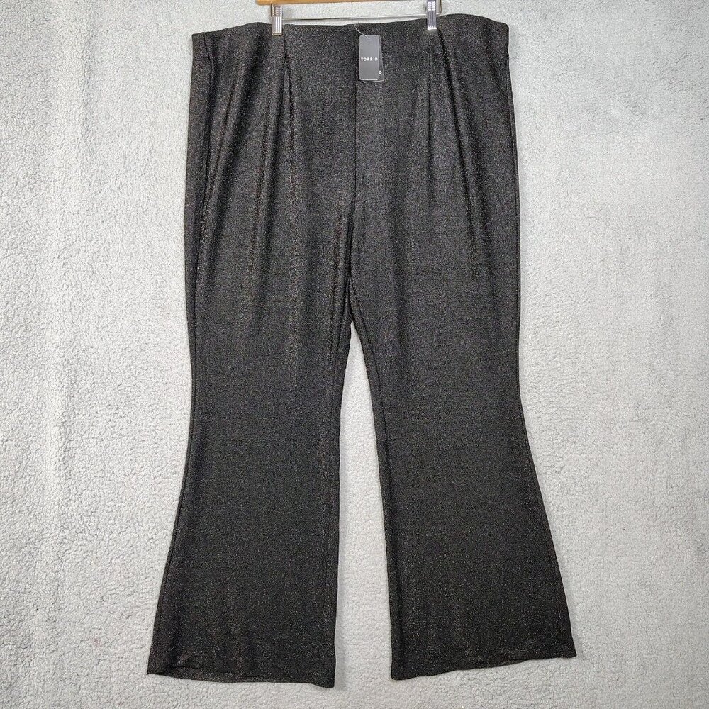 Torrid Pants Women's 4 Short Black Pull-On Flare Leg Stretch Lurex High-Rise NWT